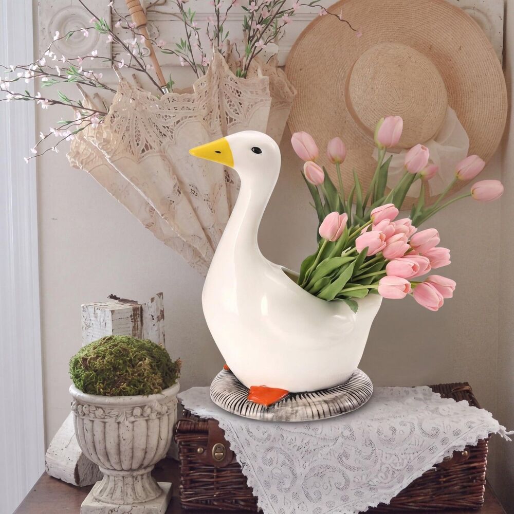 FoldTier Silly Goose Vase Ceramic Cute Flower Vase Home Table Centerpieces